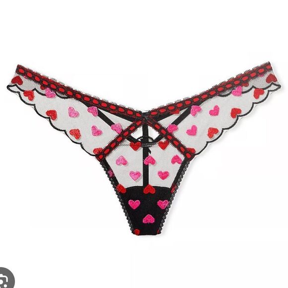 Victorias Secret Dream Angels Heart Embroidery V-string panty black hearts M - Picture 5 of 6